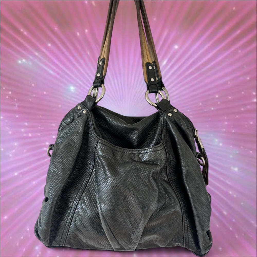 Black Snake Embossed Leather Shoulder Bag | Leopard Lining